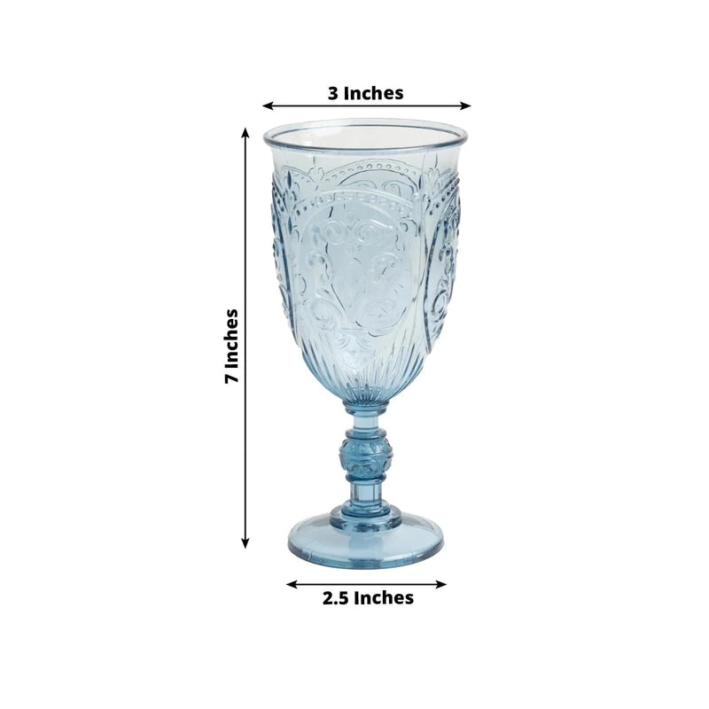 24 Transparent 10 oz Retro Embossed Plastic Wine Glasses