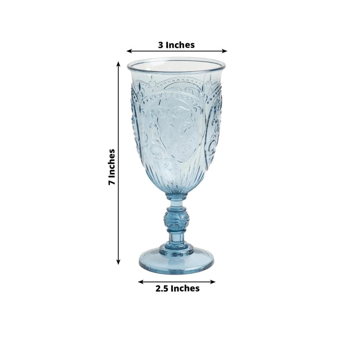 24 Transparent 10 oz Retro Embossed Plastic Wine Glasses
