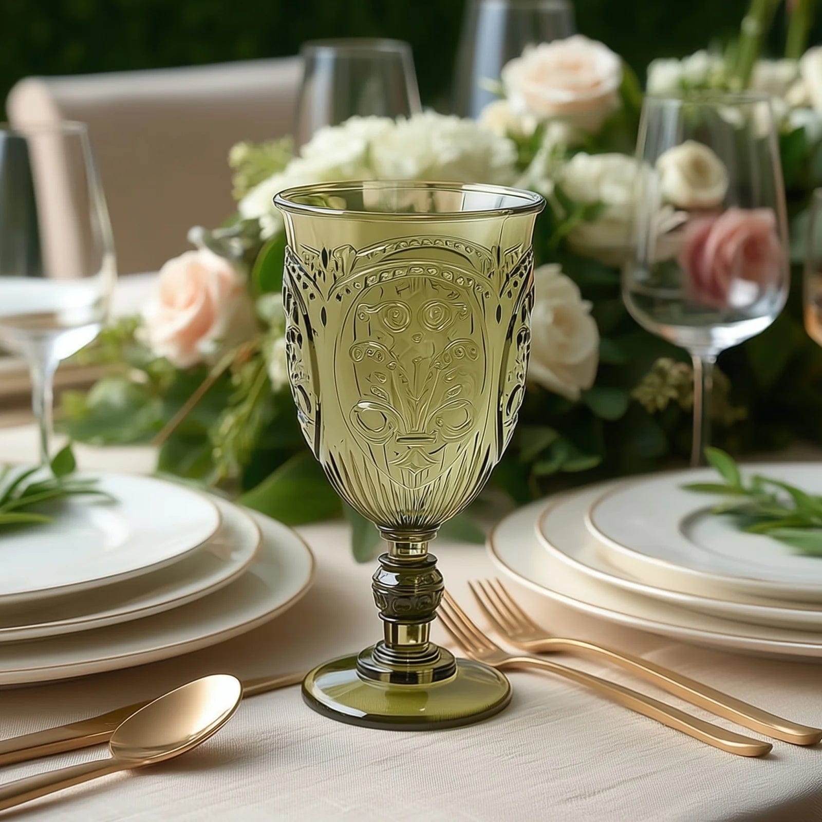 24 Transparent 10 oz Retro Embossed Plastic Wine Glasses