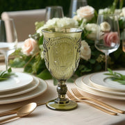 24 Transparent 10 oz Retro Embossed Plastic Wine Glasses