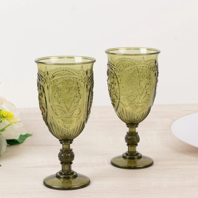 24 Transparent 10 oz Retro Embossed Plastic Wine Glasses