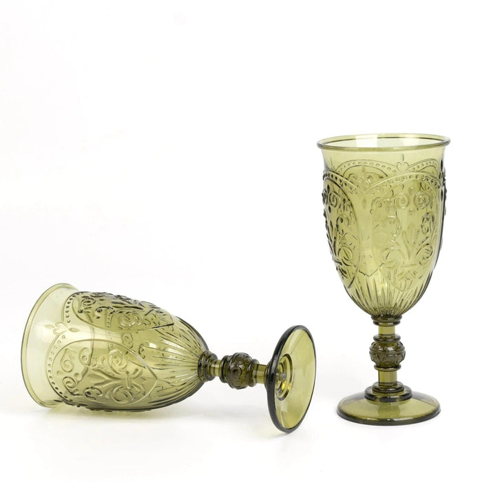 24 Transparent 10 oz Retro Embossed Plastic Wine Glasses