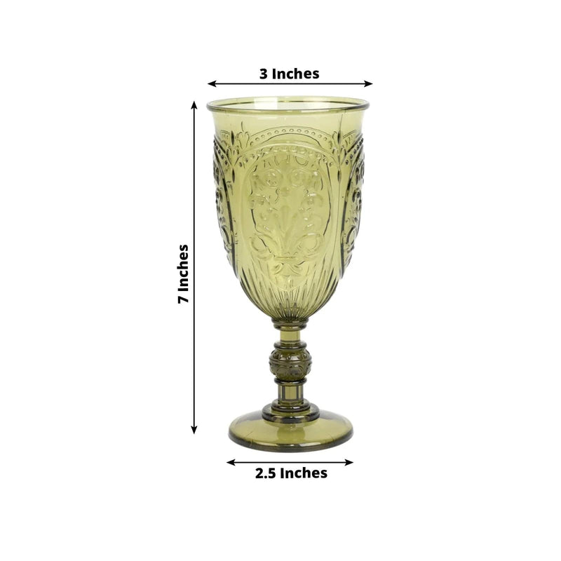 24 Transparent 10 oz Retro Embossed Plastic Wine Glasses