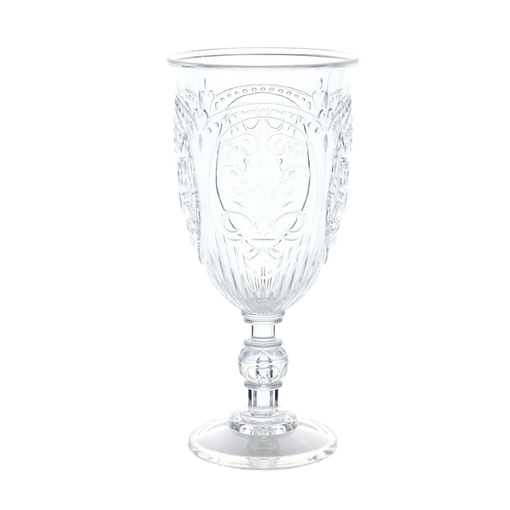 24 Transparent 10 oz Retro Embossed Plastic Wine Glasses