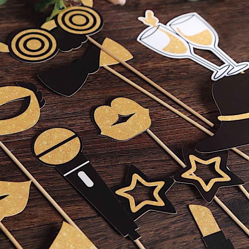 24 Vintage Glitter Fun Party Photo Booth Props - Black and Gold WED_PRTY_PHOTO_01