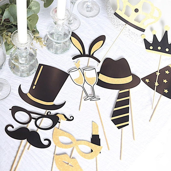 24 Vintage Glitter Fun Party Photo Booth Props - Black and Gold WED_PRTY_PHOTO_01
