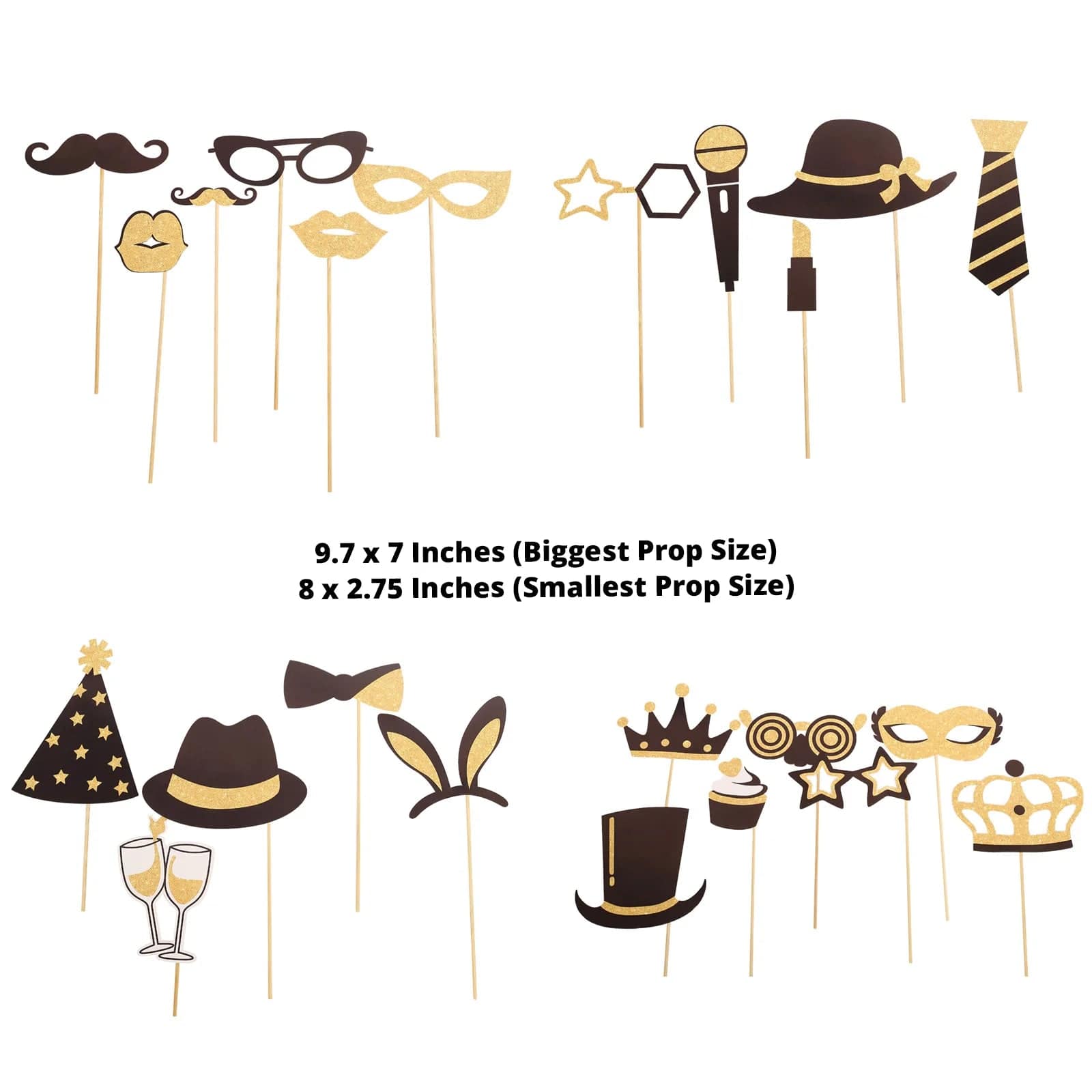 24 Vintage Glitter Fun Party Photo Booth Props - Black and Gold WED_PRTY_PHOTO_01