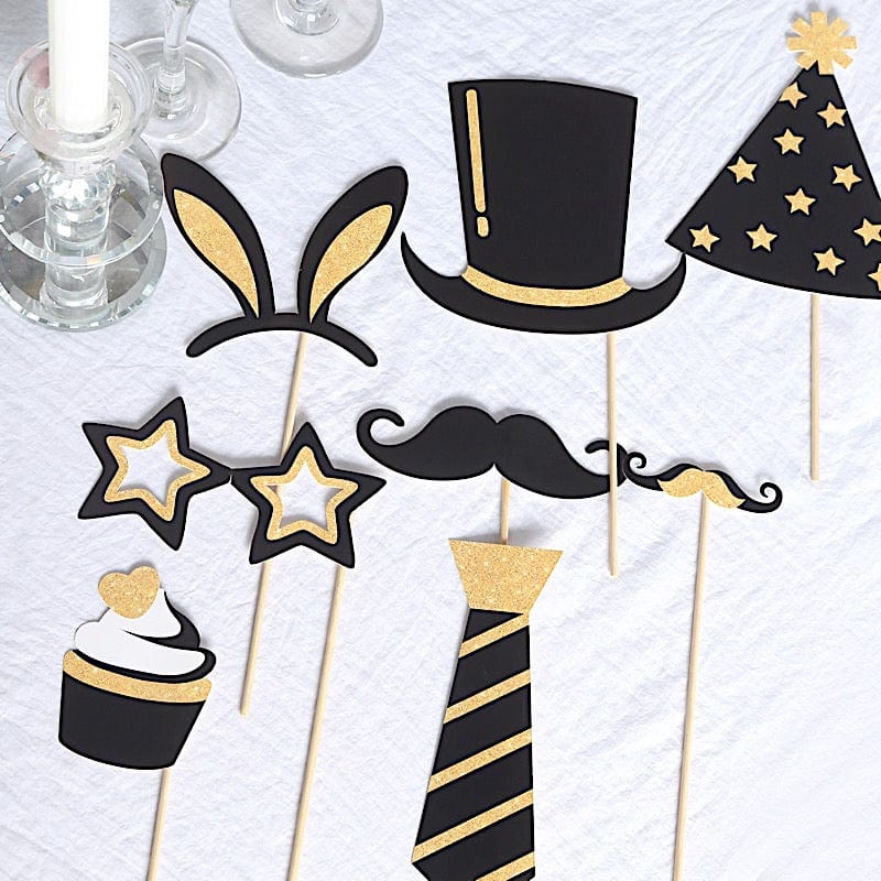 24 Vintage Glitter Fun Party Photo Booth Props - Black and Gold WED_PRTY_PHOTO_01