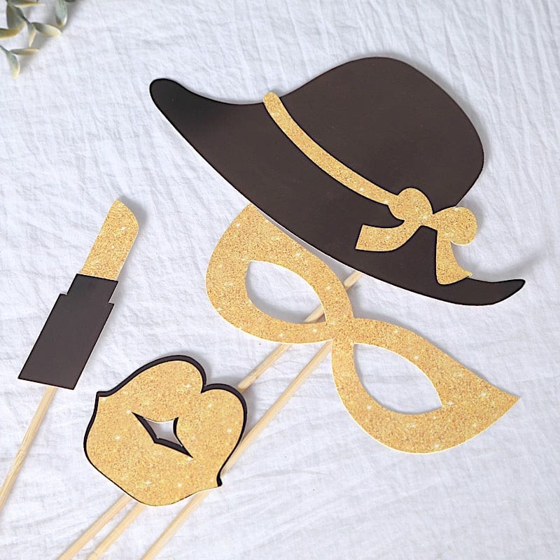 24 Vintage Glitter Fun Party Photo Booth Props - Black and Gold WED_PRTY_PHOTO_01