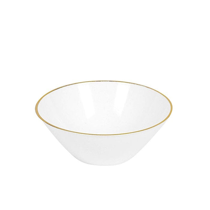 24 White 7 oz Plastic Dessert Ice Cream Bowls with Gold Rim - Disposable Tableware