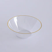 24 White 7 oz Plastic Dessert Ice Cream Bowls with Gold Rim - Disposable Tableware