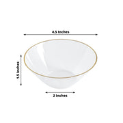 24 White 7 oz Plastic Dessert Ice Cream Bowls with Gold Rim - Disposable Tableware