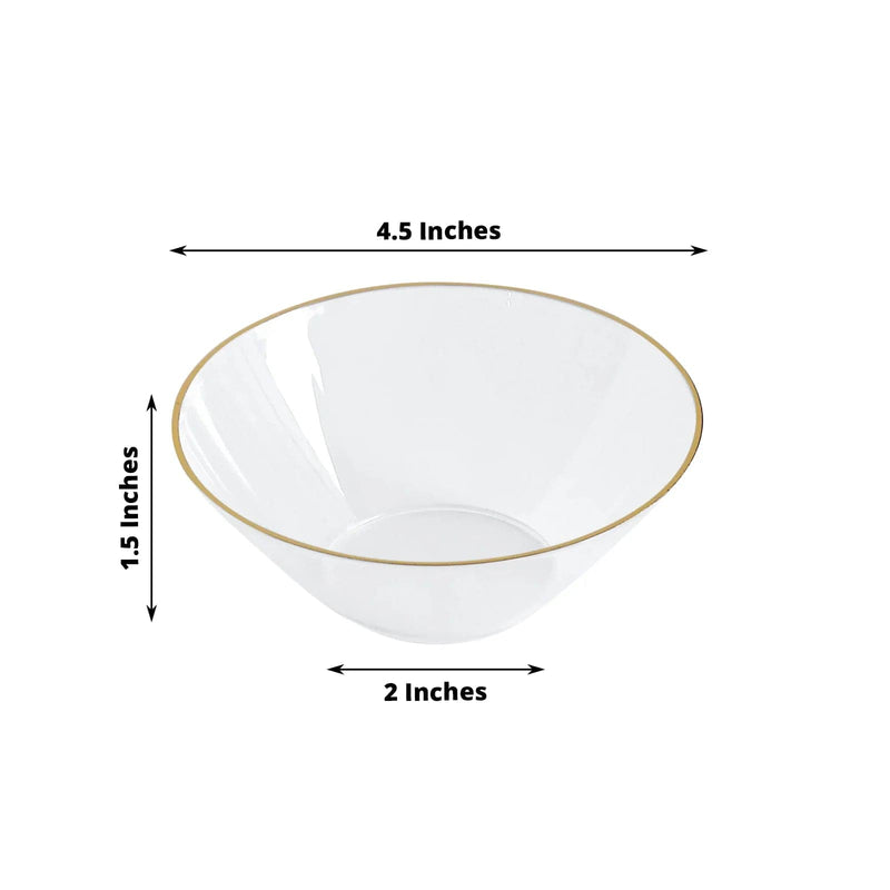 24 White 7 oz Plastic Dessert Ice Cream Bowls with Gold Rim - Disposable Tableware