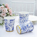 24 White 9 oz Blue Floral Design Paper Cups with Gold Rim - Disposable Tableware DSP_PCUP_016_9_BLUE