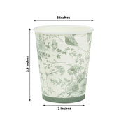 24 White Sage Green French Toile Paper Cups - Disposable Tableware DSP_PCUP_016_9_SAGE