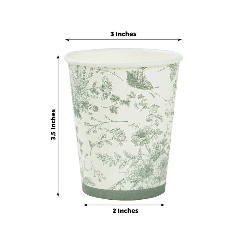 24 White Sage Green French Toile Paper Cups - Disposable Tableware DSP_PCUP_016_9_SAGE