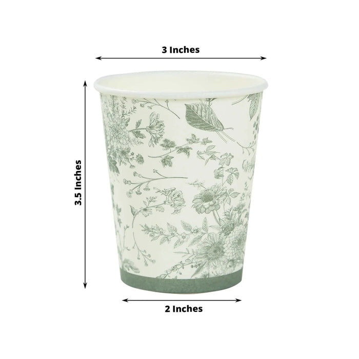 24 White Sage Green French Toile Paper Cups - Disposable Tableware DSP_PCUP_016_9_SAGE