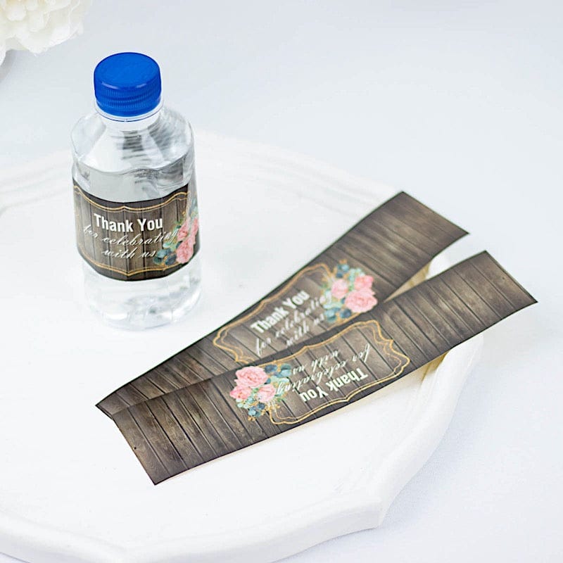 24 Wood Print with Thank You Stickers Party Water Bottle Labels - Dark Brown STK_BOTT_TYCLB02_BRN