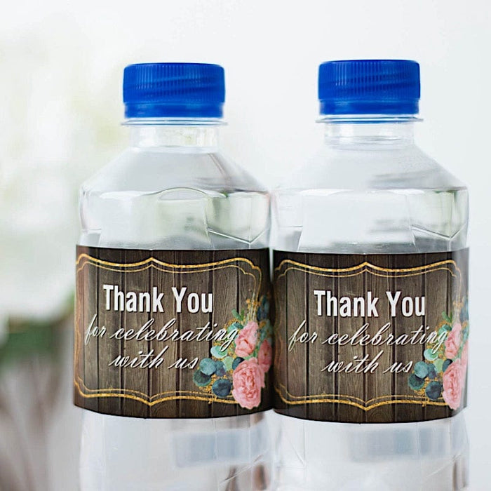 24 Wood Print with Thank You Stickers Party Water Bottle Labels - Dark Brown STK_BOTT_TYCLB02_BRN