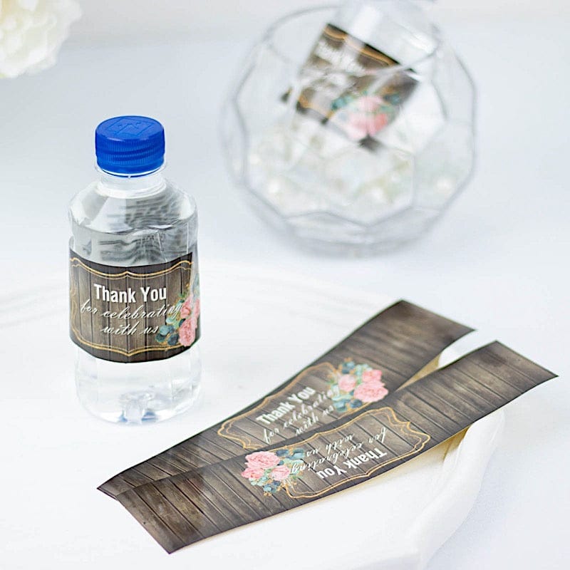 24 Wood Print with Thank You Stickers Party Water Bottle Labels - Dark Brown STK_BOTT_TYCLB02_BRN