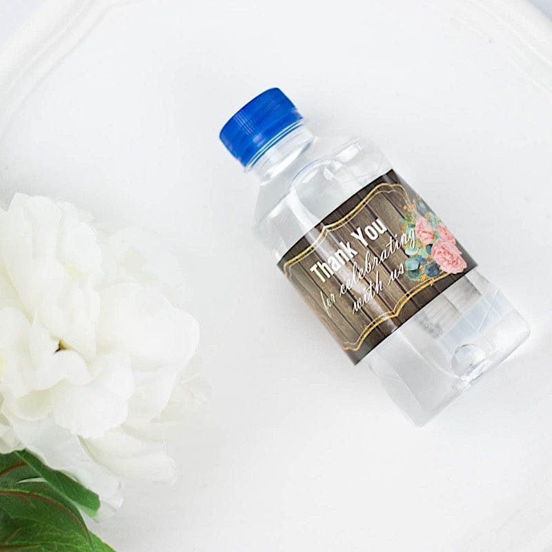 24 Wood Print with Thank You Stickers Party Water Bottle Labels - Dark Brown STK_BOTT_TYCLB02_BRN