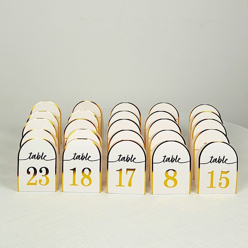25 Arch Wedding Table Numbers with Metallic Gold Foil 1-25 Numbers Print
