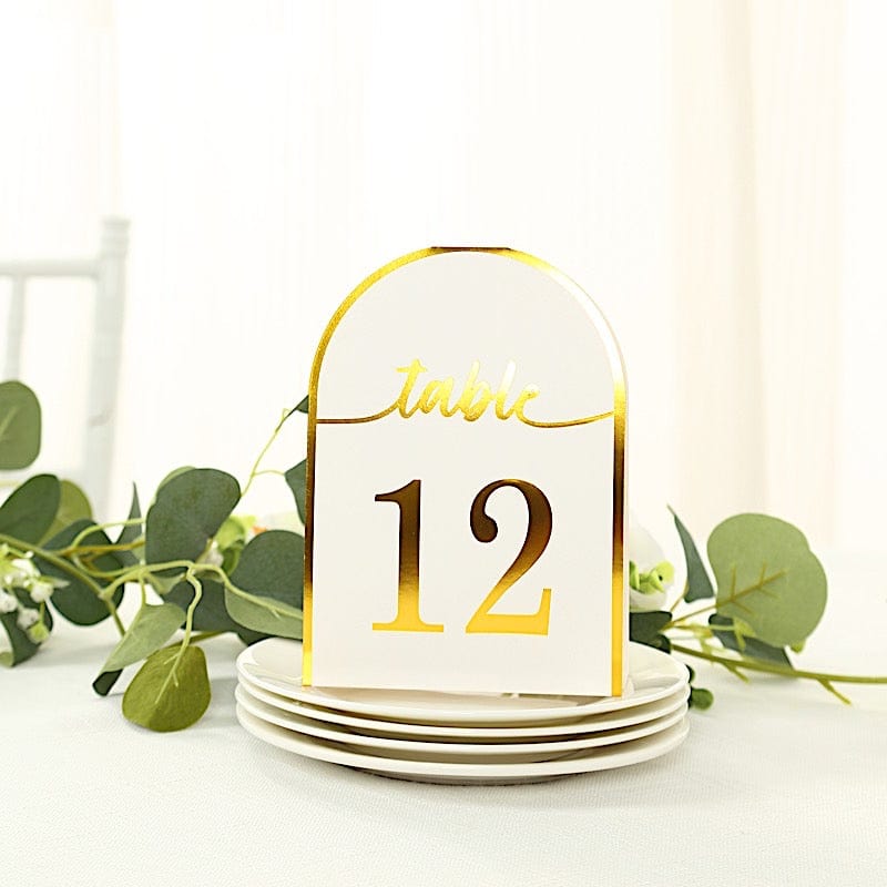 25 Arch Wedding Table Numbers with Metallic Gold Foil 1-25 Numbers Print