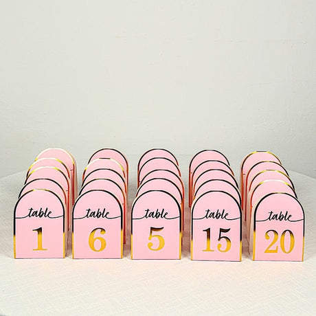 25 Arch Wedding Table Numbers with Metallic Gold Foil 1-25 Numbers Print