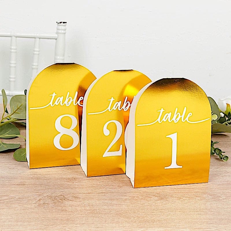 25 Arch Wedding Table Numbers with Metallic Gold Foil 1-25 Numbers Print