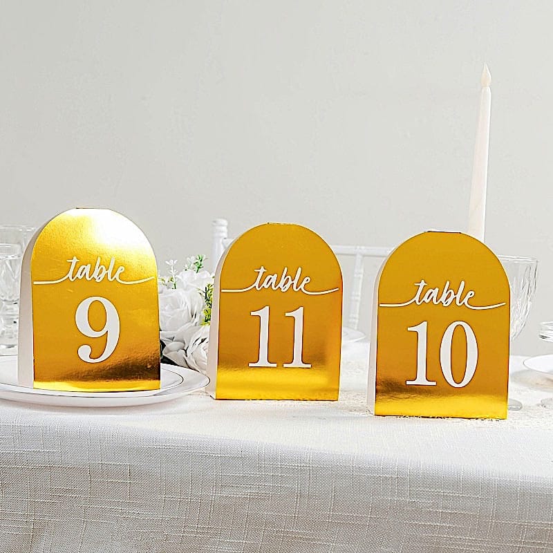 25 Arch Wedding Table Numbers with Metallic Gold Foil 1-25 Numbers Print