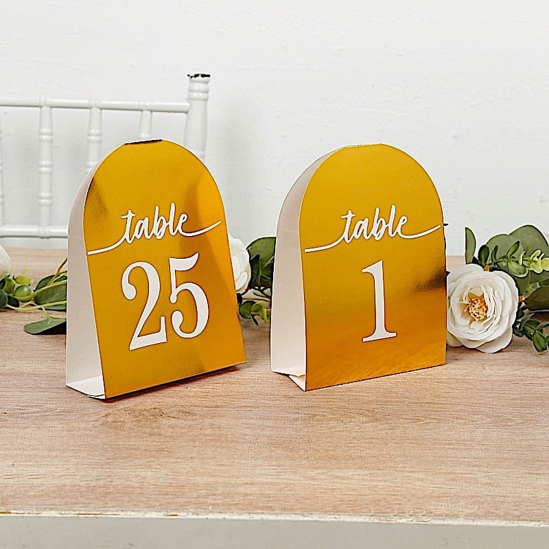 25 Arch Wedding Table Numbers with Metallic Gold Foil 1-25 Numbers Print