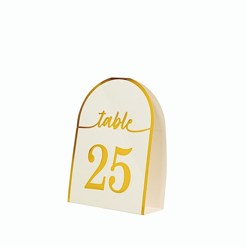 25 Arch Wedding Table Numbers with Metallic Gold Foil 1-25 Numbers Print FAV_BOARD_PAP02_DOME01_WHT