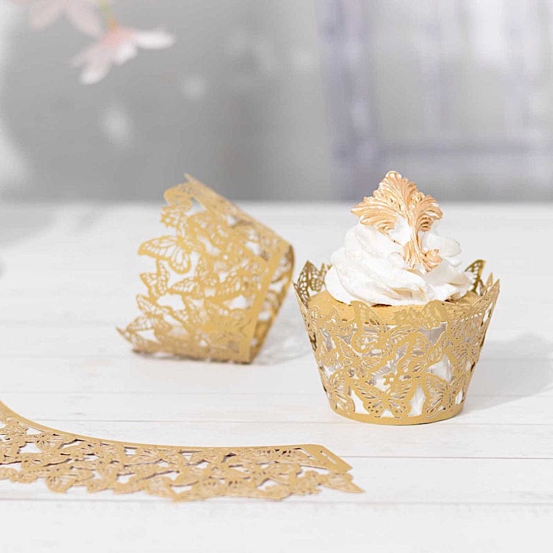 25 Butterfly Lace Pattern Paper Cupcake Liners - Gold CAKE_WRAP_PAP07_GOLD