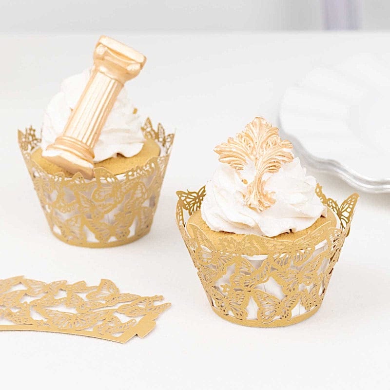 25 Butterfly Lace Pattern Paper Cupcake Liners - Gold CAKE_WRAP_PAP07_GOLD