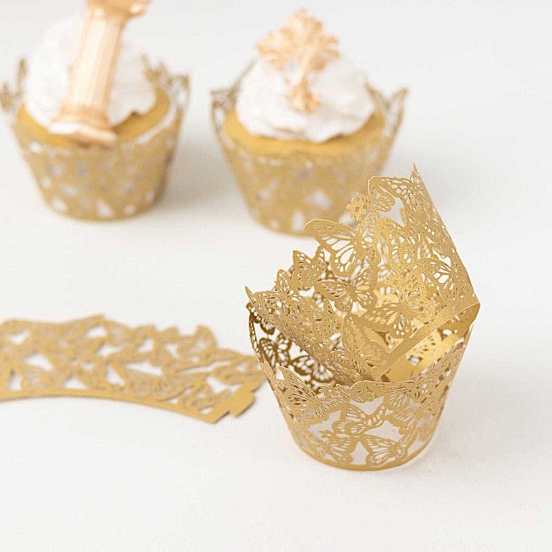 25 Butterfly Lace Pattern Paper Cupcake Liners - Gold CAKE_WRAP_PAP07_GOLD