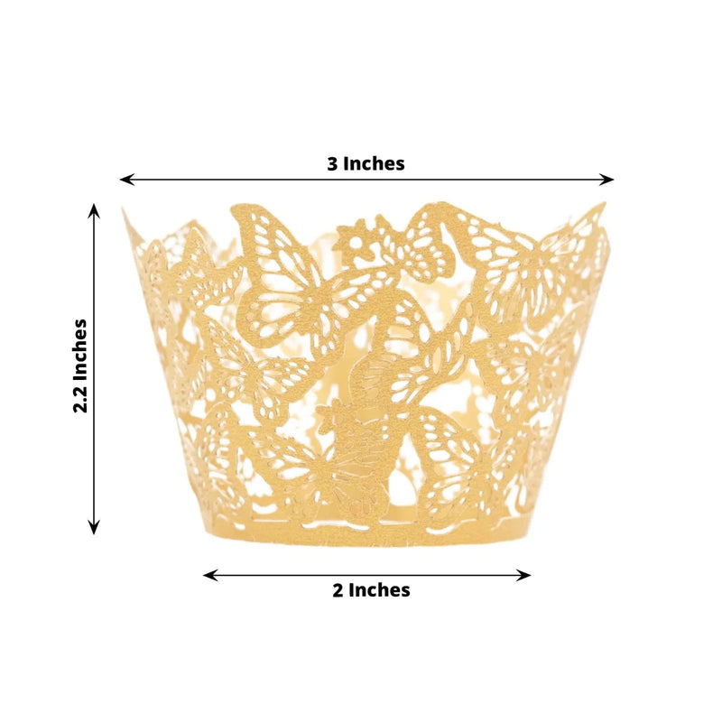 25 Butterfly Lace Pattern Paper Cupcake Liners - Gold CAKE_WRAP_PAP07_GOLD