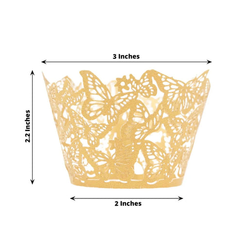25 Butterfly Lace Pattern Paper Cupcake Liners - Gold CAKE_WRAP_PAP07_GOLD