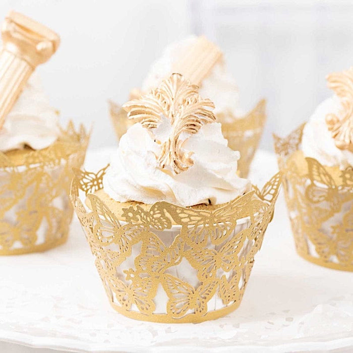 25 Butterfly Lace Pattern Paper Cupcake Liners - Gold CAKE_WRAP_PAP07_GOLD