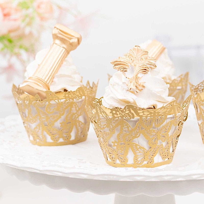 25 Butterfly Lace Pattern Paper Cupcake Liners - Gold CAKE_WRAP_PAP07_GOLD