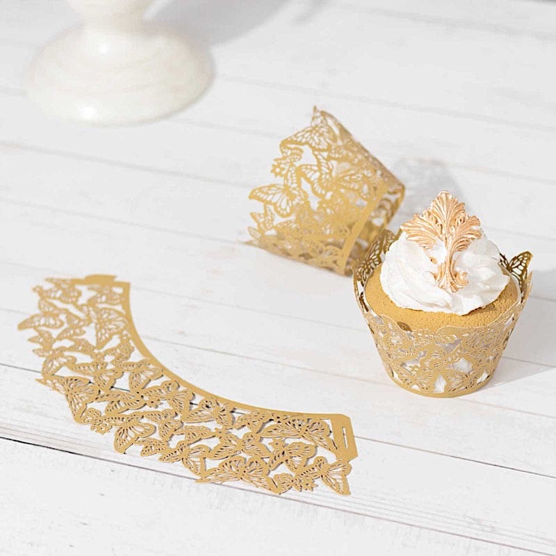 25 Butterfly Lace Pattern Paper Cupcake Liners - Gold CAKE_WRAP_PAP07_GOLD