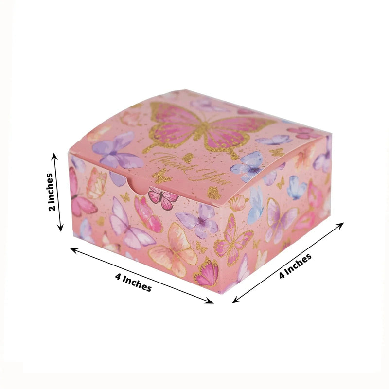 25 Butterfly Themed Party Favor Boxes with "Thank You" Print - Pink BOX_4X4X2_BUT01_PINK