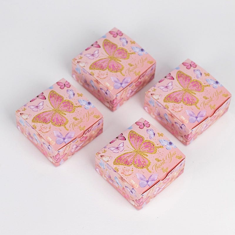 25 Butterfly Themed Party Favor Boxes with "Thank You" Print - Pink BOX_4X4X2_BUT01_PINK