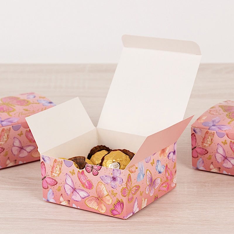 25 Butterfly Themed Party Favor Boxes with "Thank You" Print - Pink BOX_4X4X2_BUT01_PINK