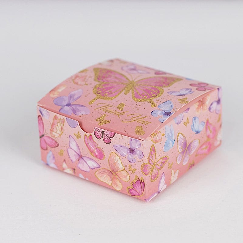 25 Butterfly Themed Party Favor Boxes with "Thank You" Print - Pink BOX_4X4X2_BUT01_PINK