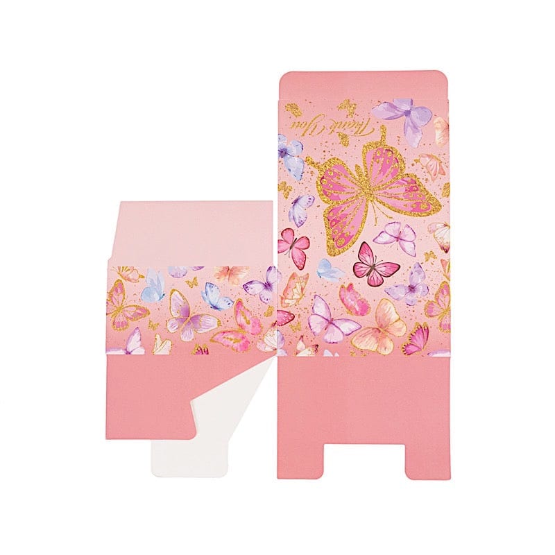 25 Butterfly Themed Party Favor Boxes with "Thank You" Print - Pink BOX_4X4X2_BUT01_PINK