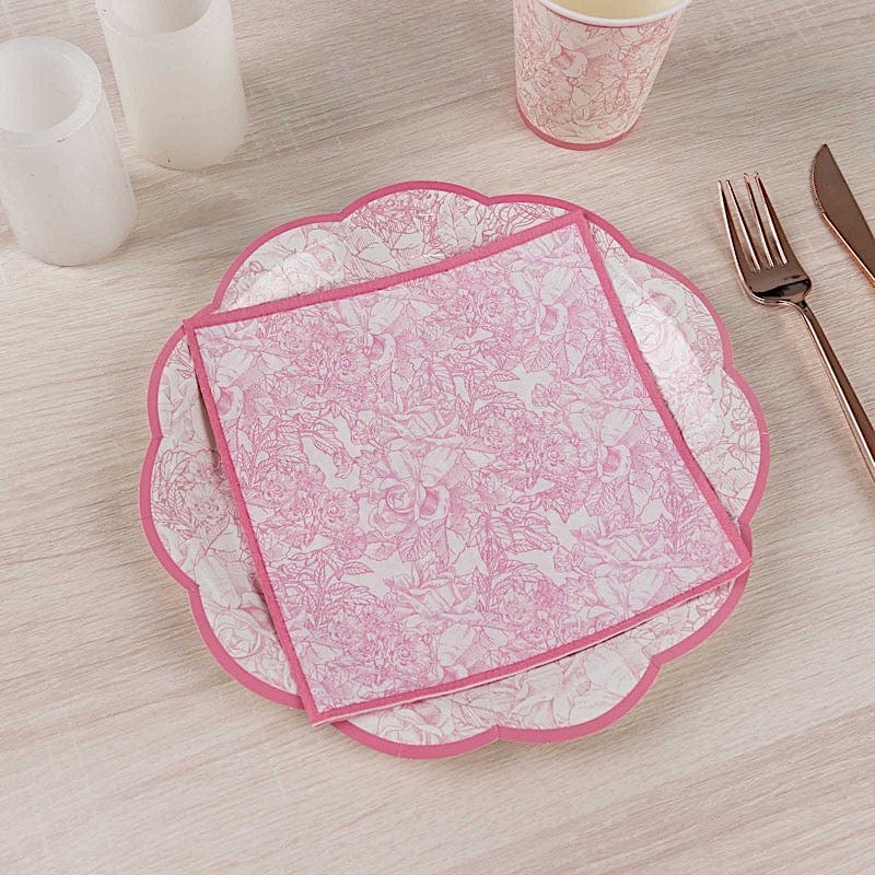 25 Cocktail Paper Napkins with Vintage Floral Print - Pink NAP_BEV11_PINK