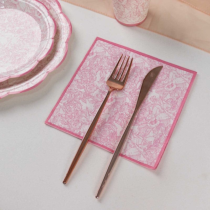 25 Cocktail Paper Napkins with Vintage Floral Print - Pink NAP_BEV11_PINK