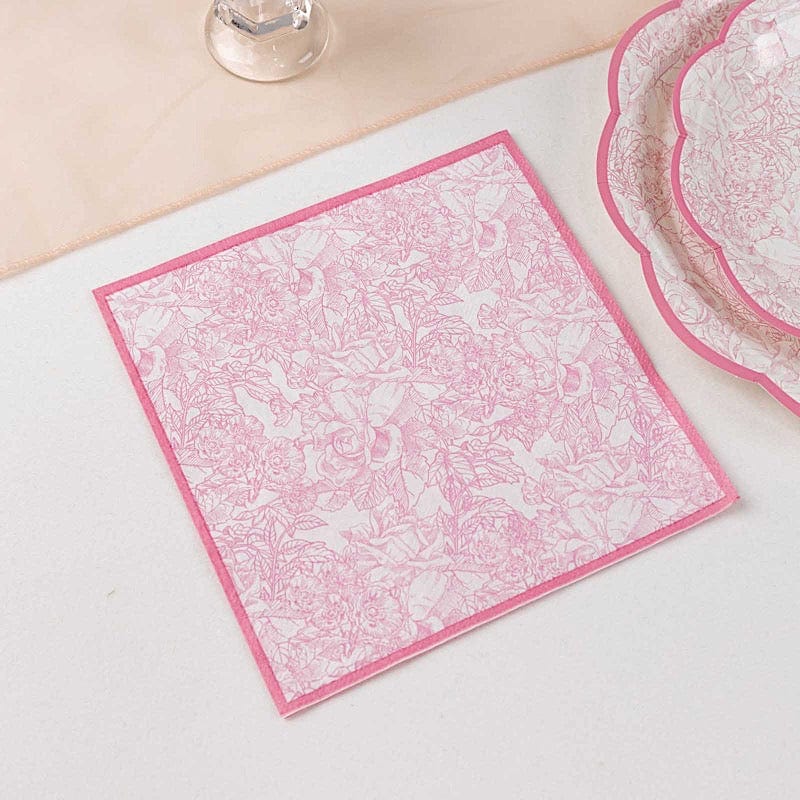 25 Cocktail Paper Napkins with Vintage Floral Print - Pink NAP_BEV11_PINK