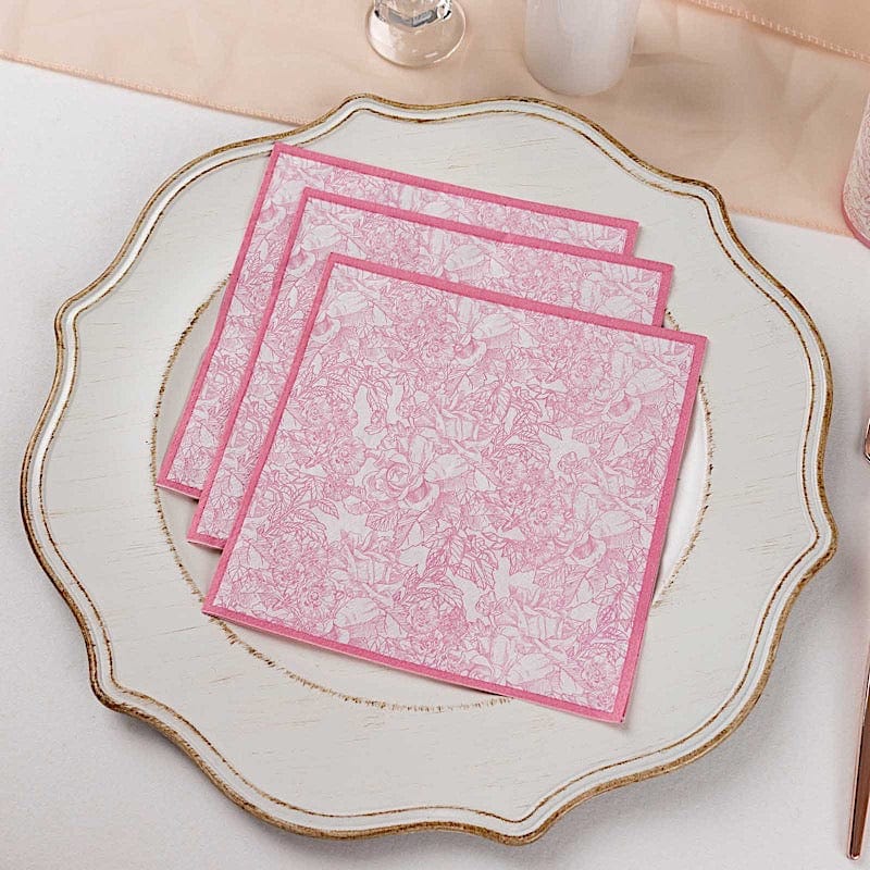 25 Cocktail Paper Napkins with Vintage Floral Print - Pink NAP_BEV11_PINK