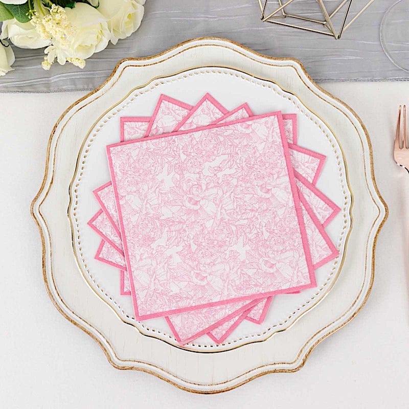 25 Cocktail Paper Napkins with Vintage Floral Print - Pink NAP_BEV11_PINK